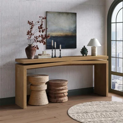 65-Inch Solid Wood Veneer Console Table, Long Farmhouse Entryway Sofa Table For Living Room, Hallway, Behind Couch, Apartment | Wayfair North America