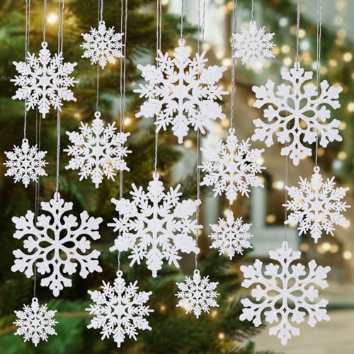 Shatterproof White Snowflake Ornaments for Christmas Tree Decor 36 Pack- Sparkling Plastic Hanging Snowflakes for Christmas Decorations | Amazon (US)