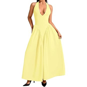 ChiaoLezhee Deep V Neck Dress, Halter Maxi Dresses, Vacation Date Night, Sexy for Women Corset Fl... | Amazon (US)
