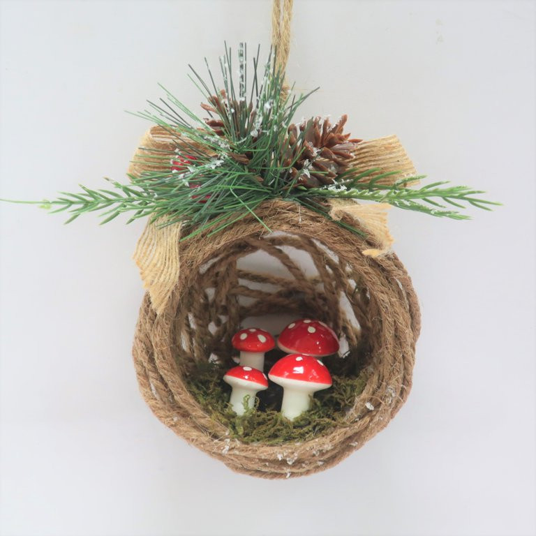 Holiday Time Jute Ball With Mushroom N Bow Ornament - Walmart.com | Walmart (US)
