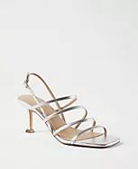 Strappy Metallic Leather Heeled Slingback Sandals | Ann Taylor (US)
