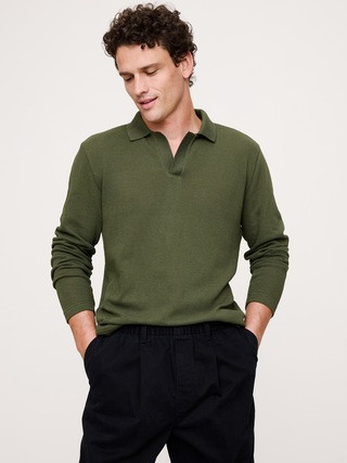 Cotton Mesh Long-Sleeve Polo Shirt | Banana Republic (US)