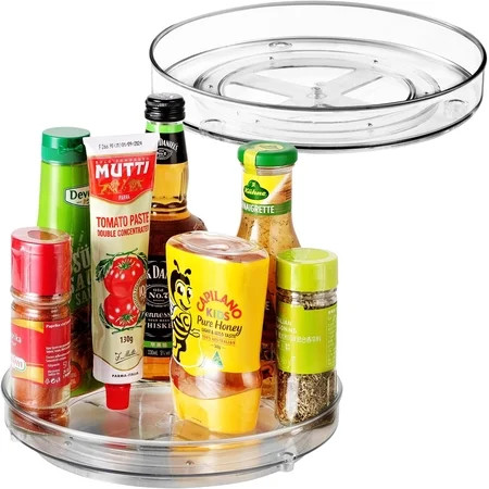 2 Pack Lazy Susan Organizer, 9.5 Inch Lazy Susan Turntable for Cabinet, Turntable Organizer for Pantry Organizers and Storage, Non-Skid Fridge Organizer, Clear | Walmart (US)