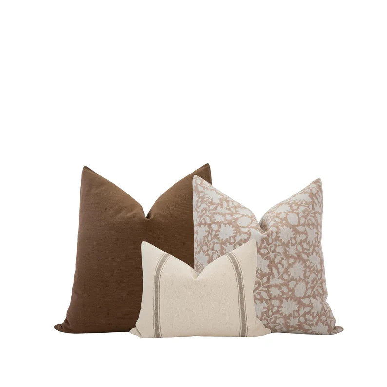 Neutral Pillow Cover Set: Brown, Floral, Grain Sack - Handwoven Cotton & Linen | Etsy (Global)