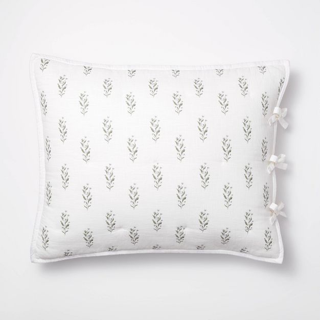 Lofty Cotton Slub Wood Block Floral Quilt Sham White - Threshold™ designed with Studio McGee | Target