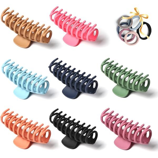 8 Color Large Matte Hair Claw Clips - 4.3 Inch Nonslip Big Nonslip hair clamps ,Perfect Jaw hair cla | Amazon (US)