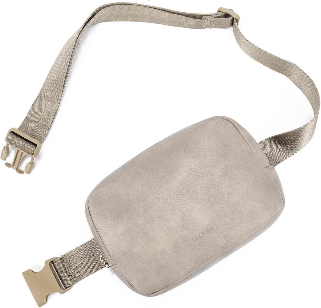 Telena Leather Belt Bag for Women Fashionable Fanny Packs Cross Body Bag Waist Pack Cloud Grey | Amazon (US)