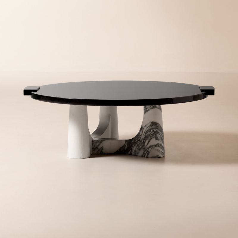 Leandre Black Lacquer and Marble Round Coffee Table by goop | CB2 | CB2
