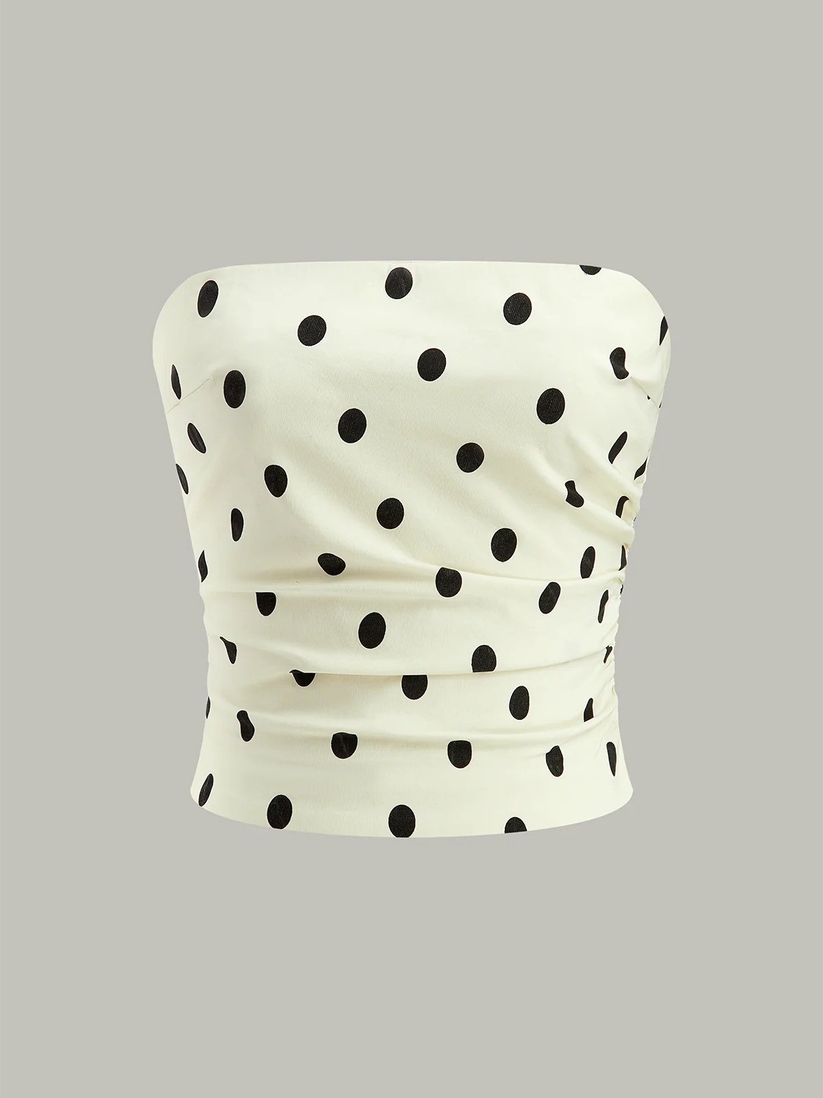 Polka Dot Ruched Strapless Top | Commense