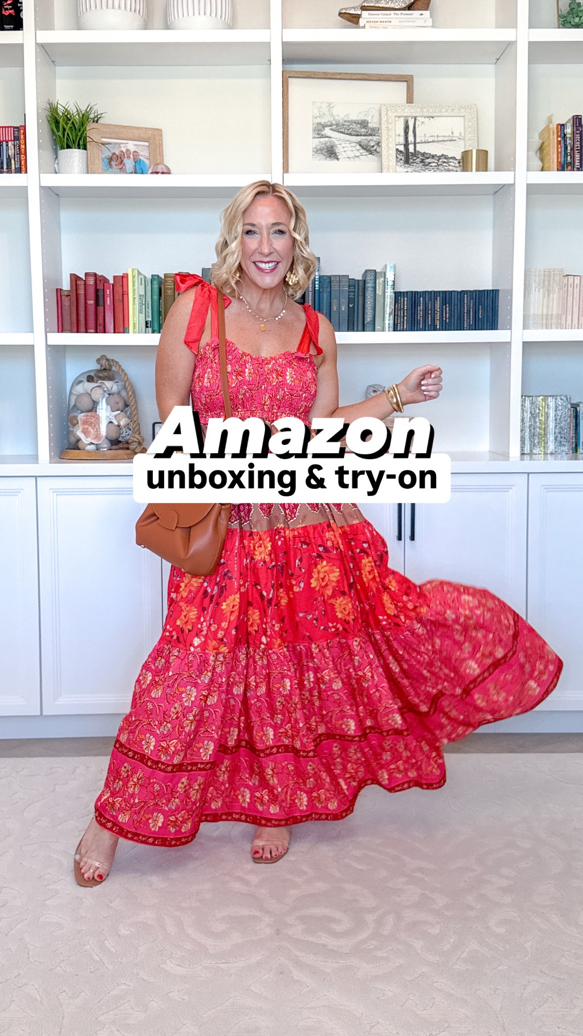 Amazon unboxing:
• top handle crossbody bag - color brown. 
• boys gingham shirt - tts. 
• red eyelet dress - size small. 
• tie strap floral maxi dress - size small. 
• rhinestone layering necklace.
• clear strap wedge sandals - tts. 
* XOXO sweatshirt - size large (size up for more room/length).
• leggings - size XS-M (these are my favorites!).
• sneakers - tts. 

Vacation style. 

#LTKSeasonal #LTKPetite #LTKWatchNow