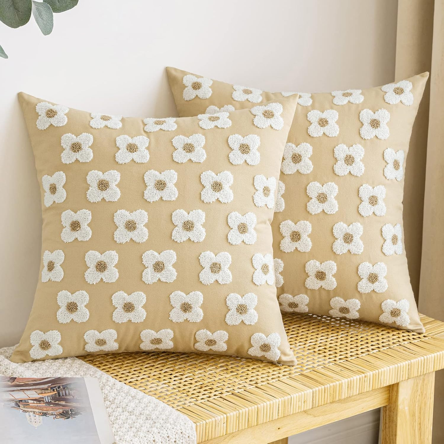 EMEMA Decorative Throw Pillow Covers Daisy Sun Flower Jacquard Pillowcase Cushion Case Square for... | Amazon (US)