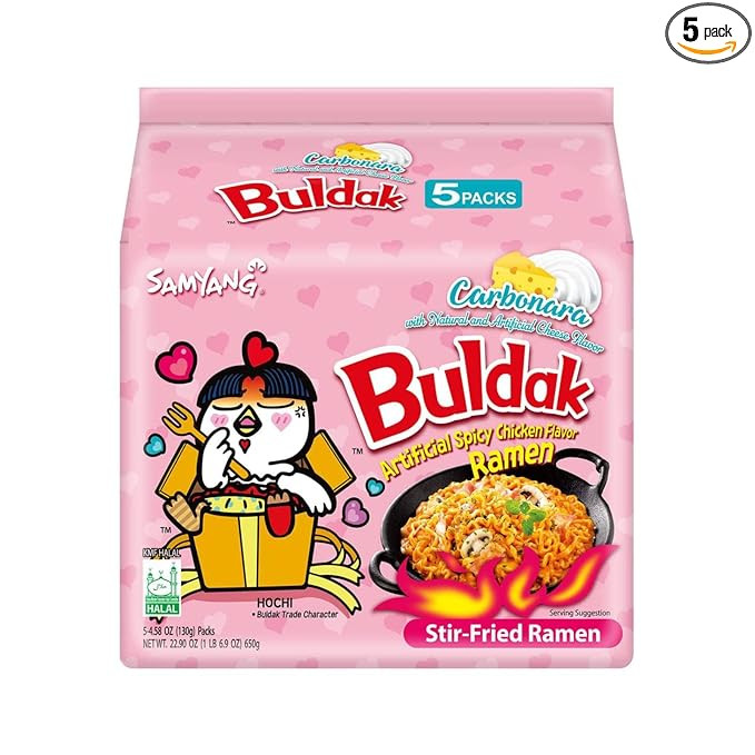 Samyang Buldak Spicy Ramen, Hot Chicken Ramen, Korean Stir-Fried Instant Noodle, Carbonara, 1 Bag... | Amazon (US)