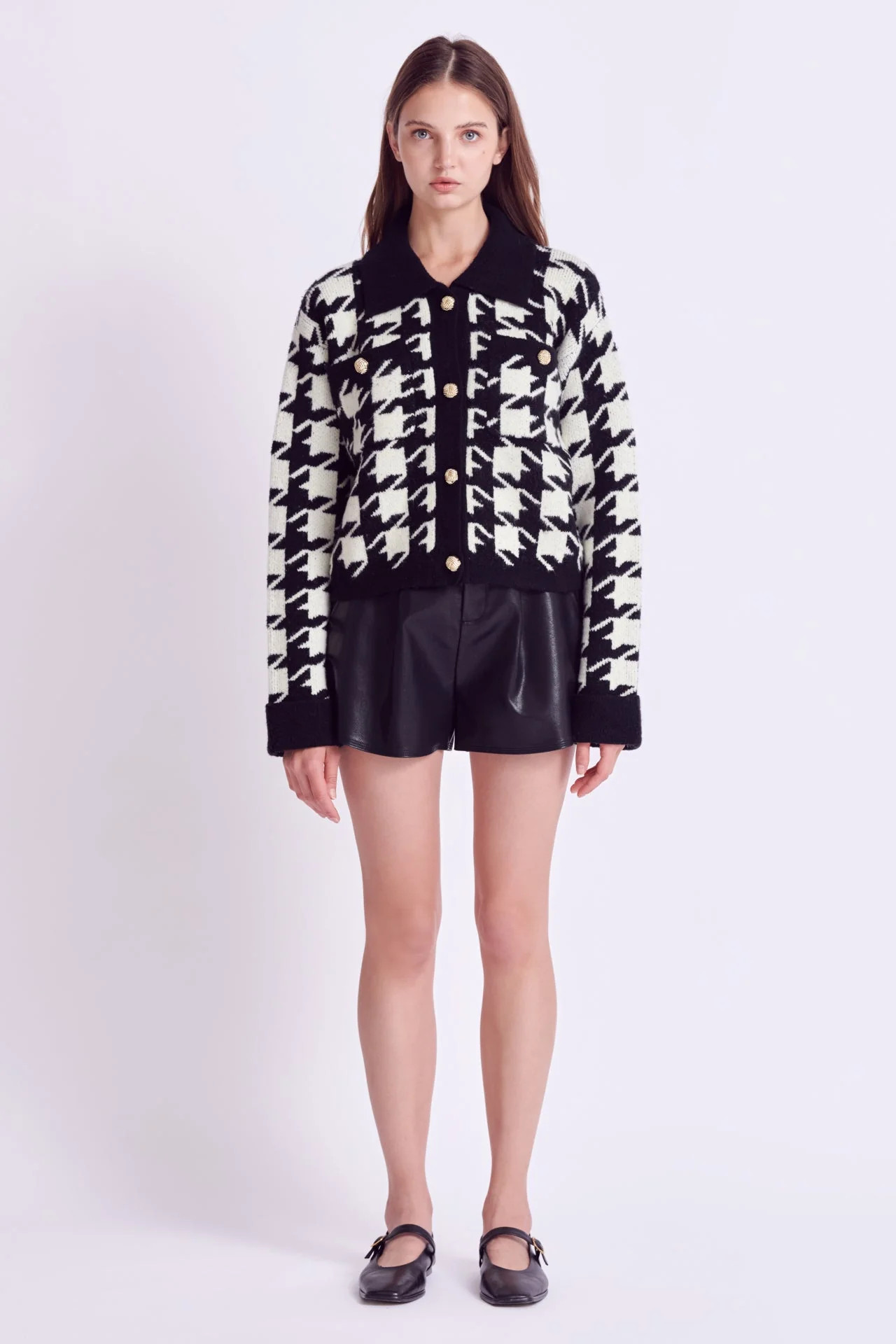 Houndstooth Collared Cardigan | OBJECTRARE