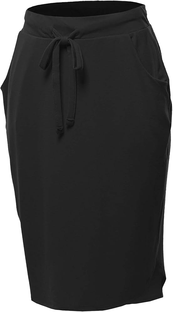 A2Y Women's Elastic Waist Self Tie Tulip Hem Side Pocket Skirt | Amazon (US)