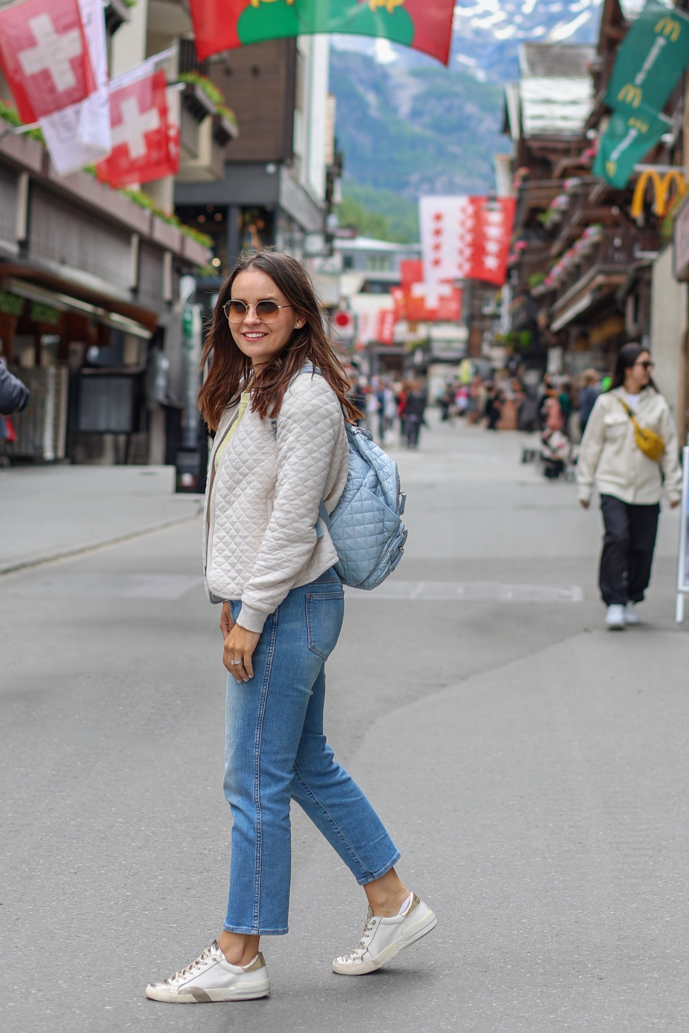 What I wore in Switzerland 🇨🇭 Love this cozy quilted jacket because it goes with everything and also packed my comfy DV sneakers (with the best ankle socks to prevent blisters). #europetravel #traveloutfit

#LTKTravel