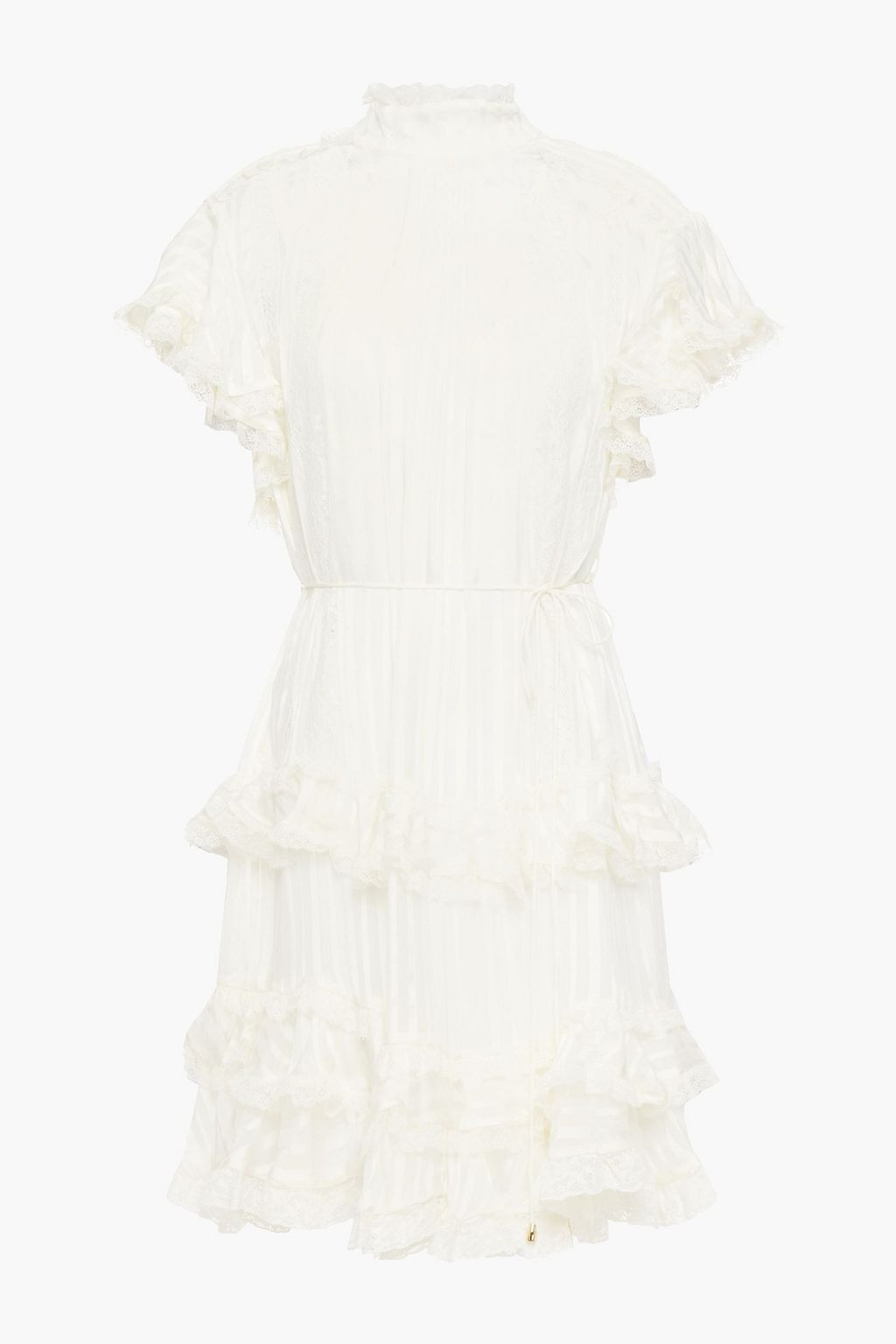 Brightside tiered lace-trimmed burnout silk-chiffon mini dress | The Outnet (US and CA)