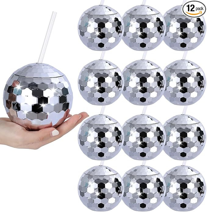 12 PCS Disco Ball Cups, Reusable Tumbler Disco Flash Bachelorette Party Cup Decorations Glitter C... | Amazon (US)