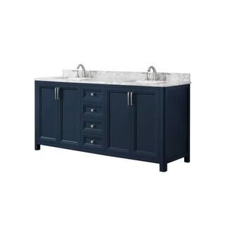 Home Decorators Collection Sandon 72 in. W x 22 in. D Bath Vanity in Midnight Blue with Marble Va... | The Home Depot