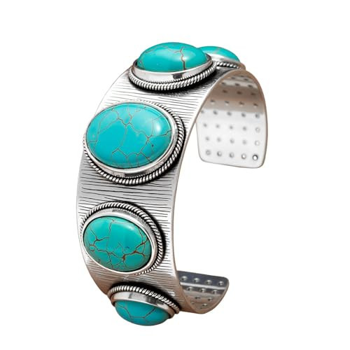 Turquoise Bracelet for Women – Bohemian Western Cuff Bangle, Vintage Cowgirl Jewelry for Rodeo, Country Concert, Rustic Boho Accessories | Amazon (US)