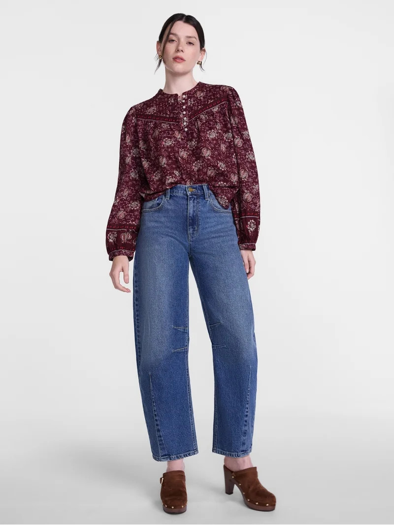 Scenario Women's and Women's Plus Quilted Detail Long Sleeve Top, Sizes XS-4X | Walmart (US)