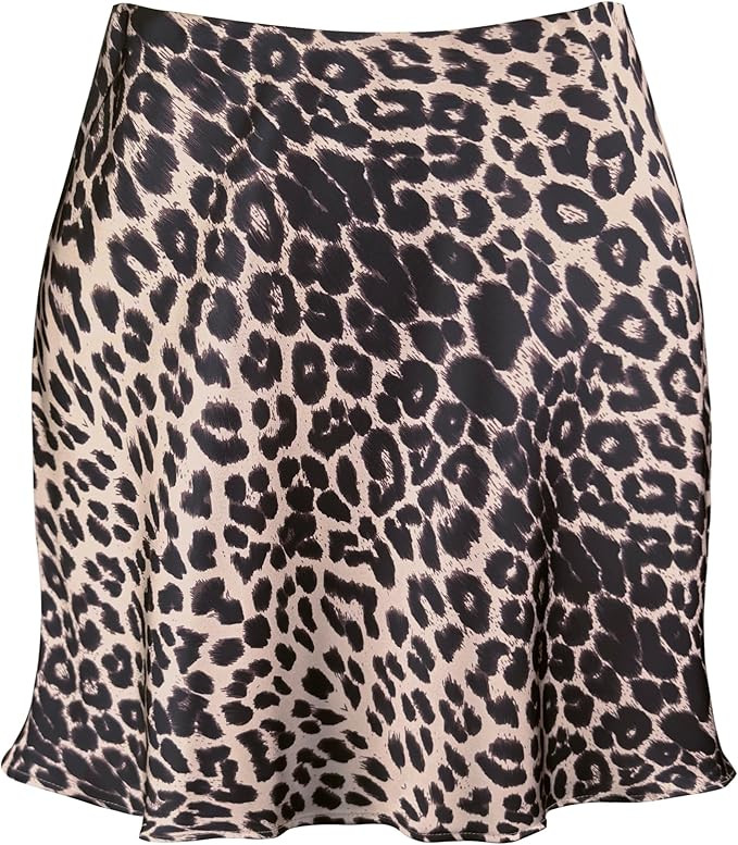 Women's Satin Mini Skirt Leopard Print High Waist Elastic Y2k Cute Silk Short Skirts for Women | Amazon (US)