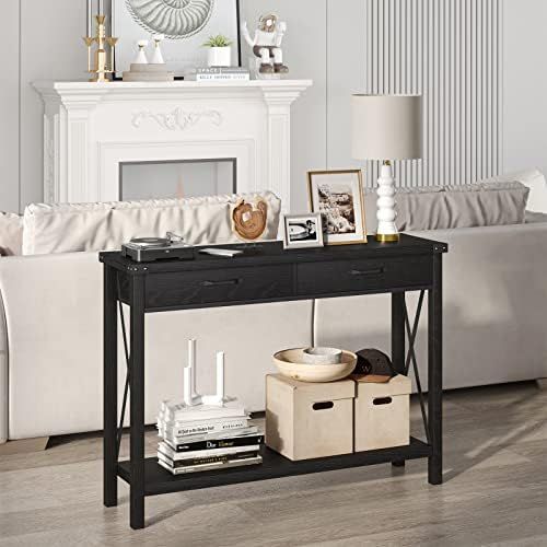 Console Table with 2 Drawers, 2 Tier Accent Sofa Table with Storage Shelf, Wood Entry Way Table for  | Amazon (US)