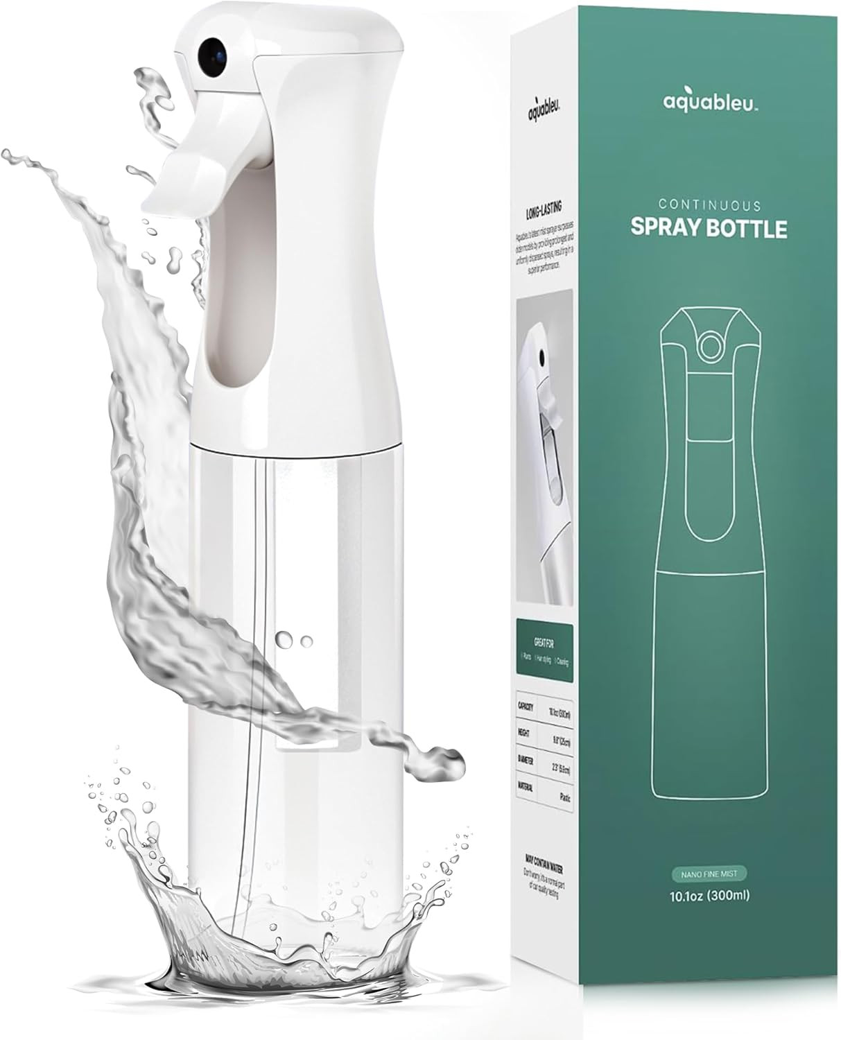 Aquableu Spray Bottle for Hair – Continuous Mist Spray Bottle for Hair Care, Styling, Cleaning,... | Amazon (US)