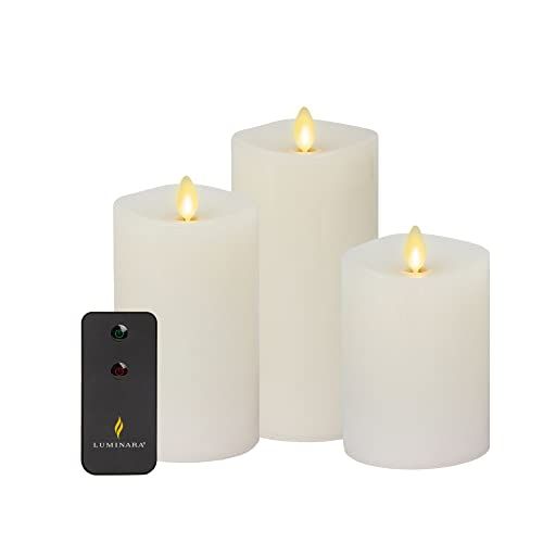 Luminara Realistic Artificial Moving Flame Pillar Candles - Set of 3 - Melted Top Edge, LED Battery  | Amazon (US)