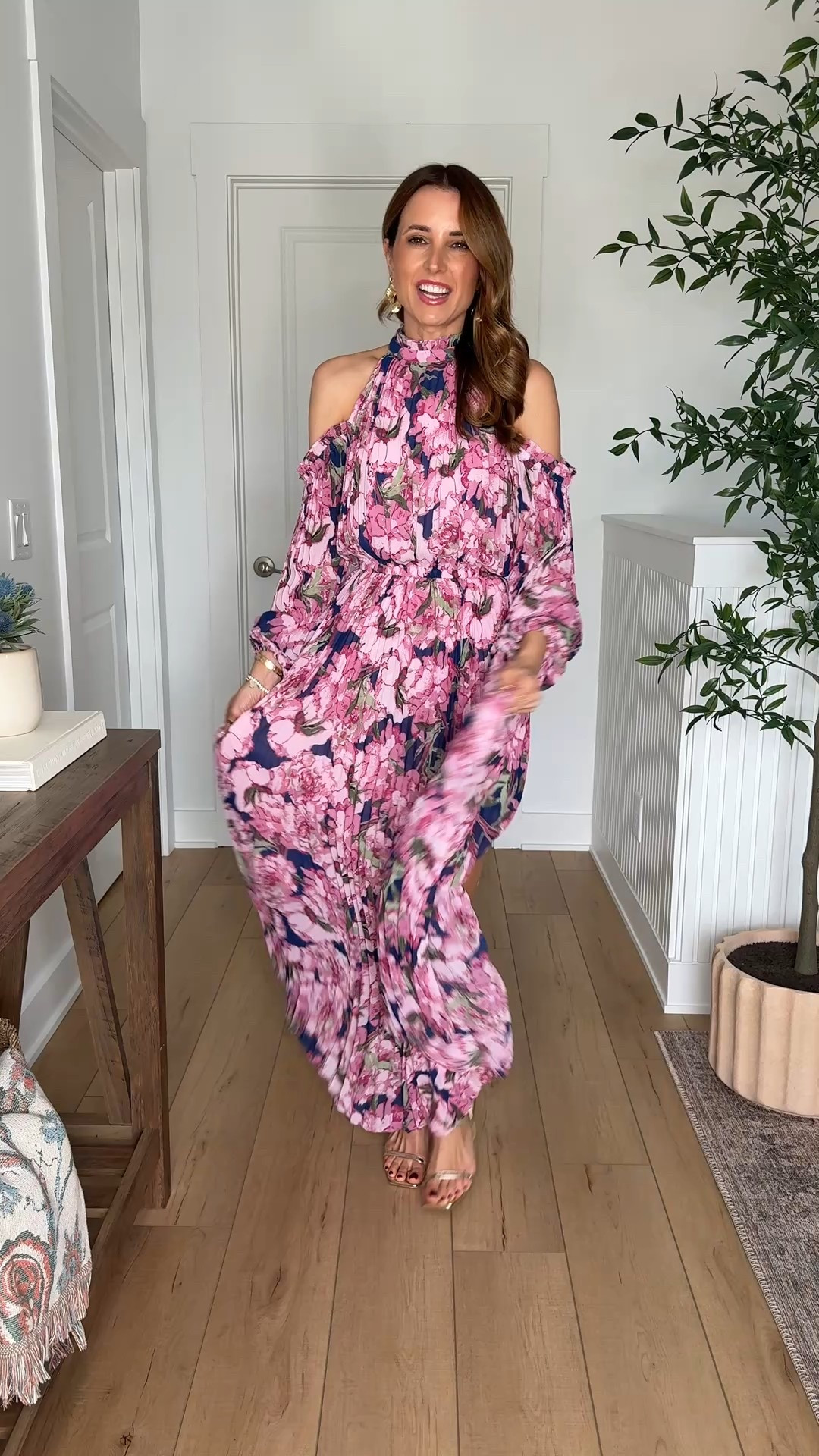 Spring wedding guest dresses. Summer wedding guest dresses. Baby shower dresses. Wedding shower dresses. Floral maxi dress. Spring event dresses. Summer event dresses. Destination wedding. Wearing smallest size. Gold heels are TTS. 

#LTKTravel #LTKWedding #LTKPetite