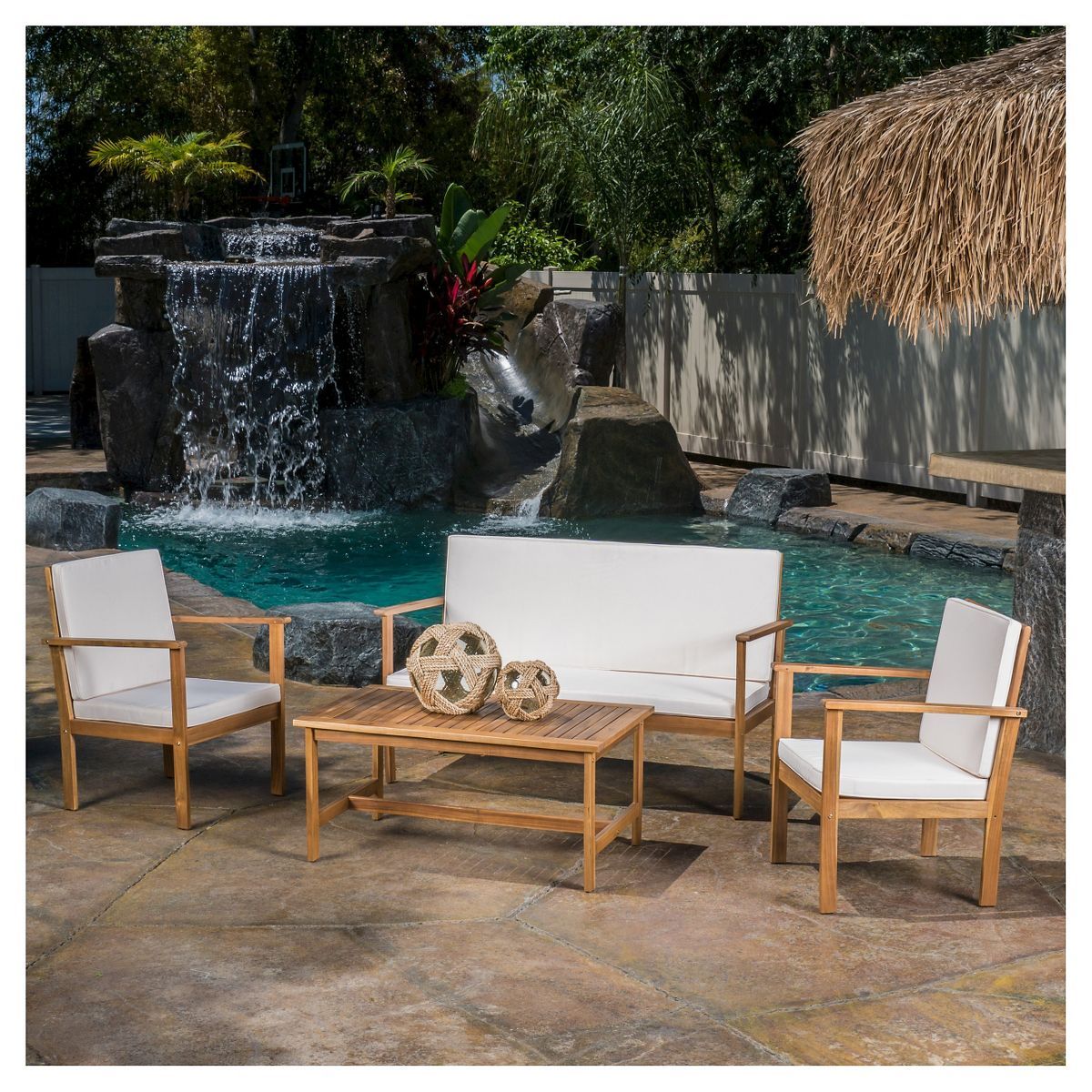 Luciano 4pc Acacia Wood Patio Chat Set with Cushions - Brown Patina - Christopher Knight Home | Target