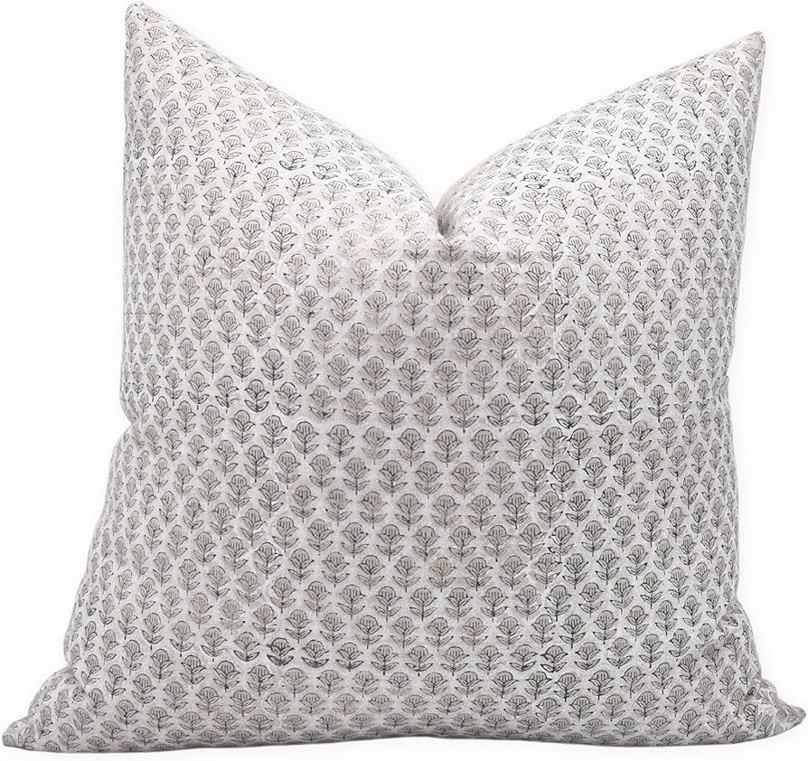 Block Print Pure Linen 20x20 Throw Pillow Covers, Decorative Handmade Pillow Covers for Sofa and ... | Amazon (US)