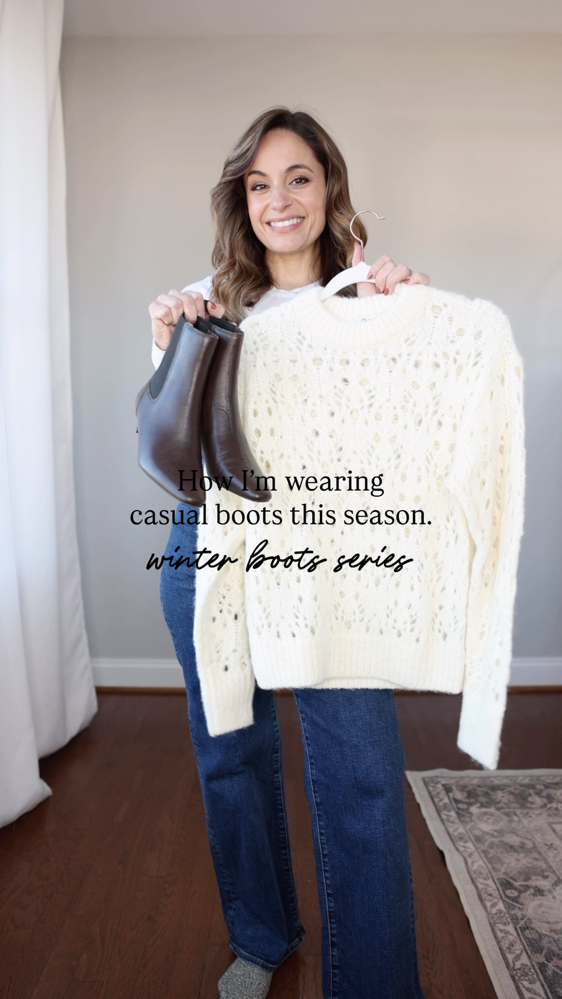 Winter boots series: how I’m styling everyday kitten heel boots! 

The boots I’m wearing in this post are the Dimes Boots from Madewell. They’re low in stock unfortunately but I’ve linked other options that have a similar look. 

Jeans (Madewell): standard 24 - 10 3/4” rise, 29” inseam - tts 
T-Shirt (Quince): xs 
Sweater (Madewell): xxs 
Coat (J.Crew): petite 00 
Belt (Madewell) 
Socks (Amazon) 
Bag (Madewell) 

(Winter outfits, wide leg jeans outfits, petite fashion) 

#LTKSeasonal #LTKPetite