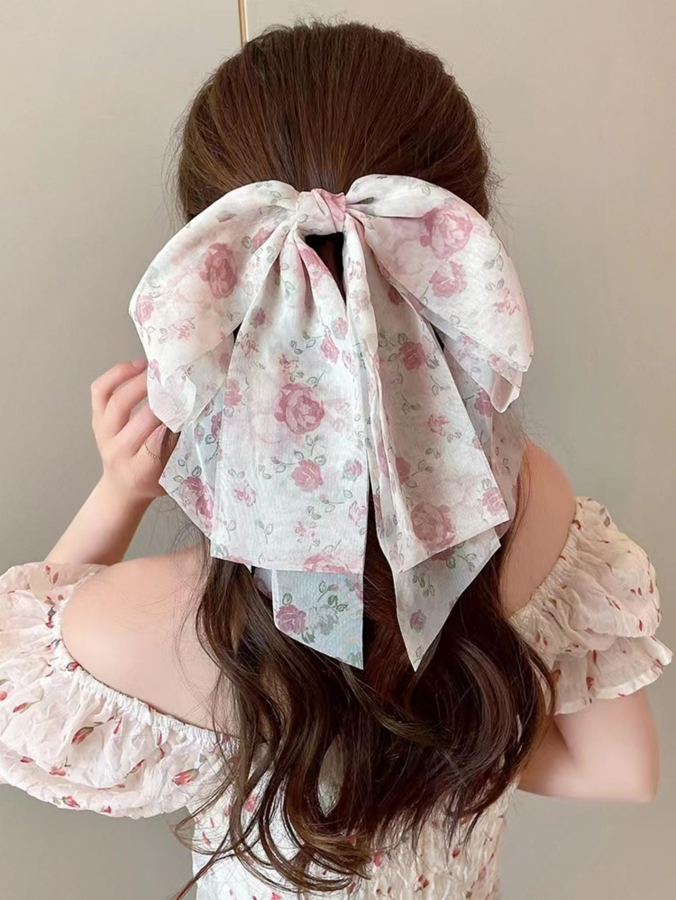 Floral Print Bow Decor French Clip | SHEIN