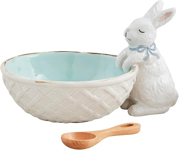 Mud Pie Blue Bunny Candy Dish Set; bowl 4" x 5" | spoon 3 1/2" | Amazon (US)