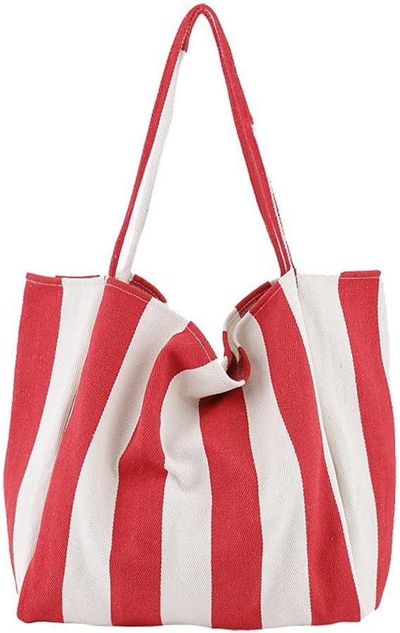 Striped Canvas Tote Handbag for Women Vertical Stripe Large Capacity Shoulder Bag for Shopping Tr... | Amazon (US)