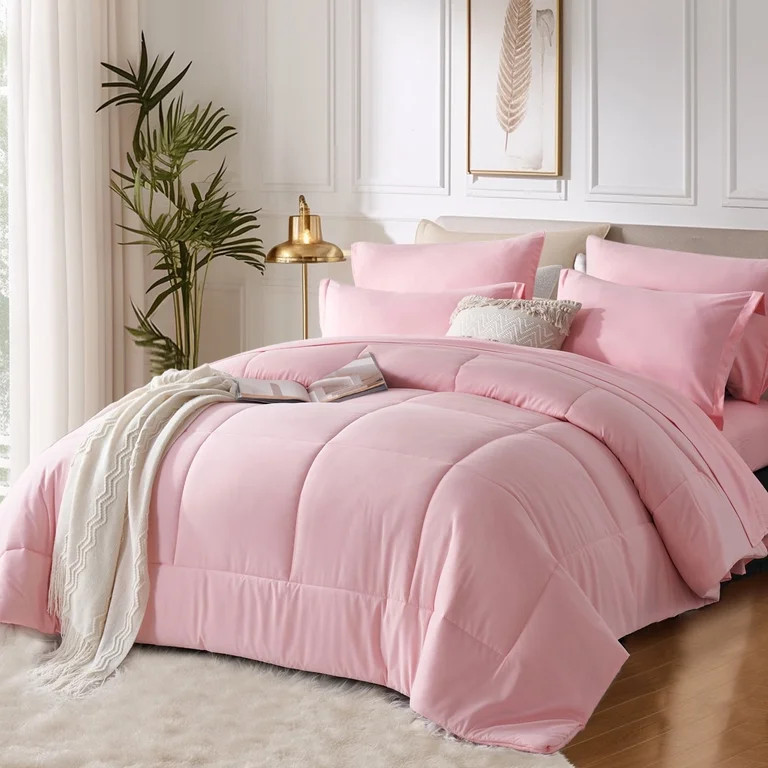 Davulos Pink Full Comforter Set,7 Pieces Bed in a Bag for All Seasons,Box Stitched Soft Bedding S... | Walmart (US)