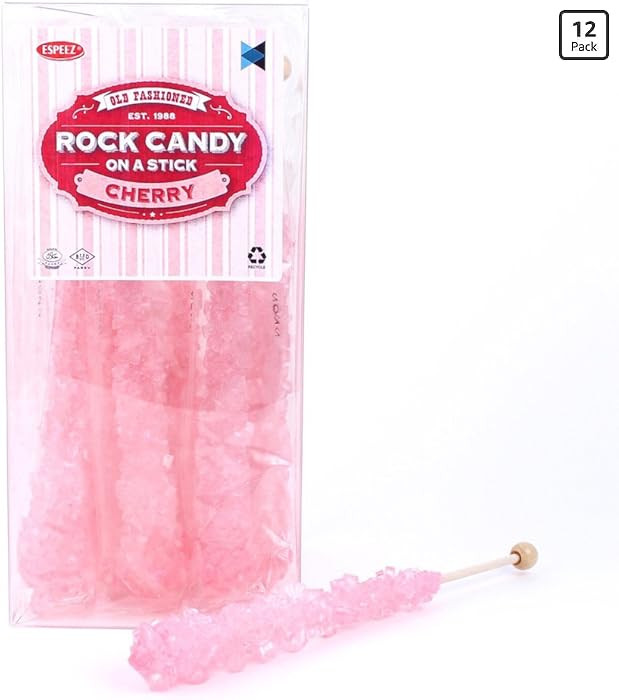 Extra Large Rock Candy Sticks: 12 Pink Cherry Lollipop - Individually Wrapped - Crystal Rock Cand... | Amazon (US)