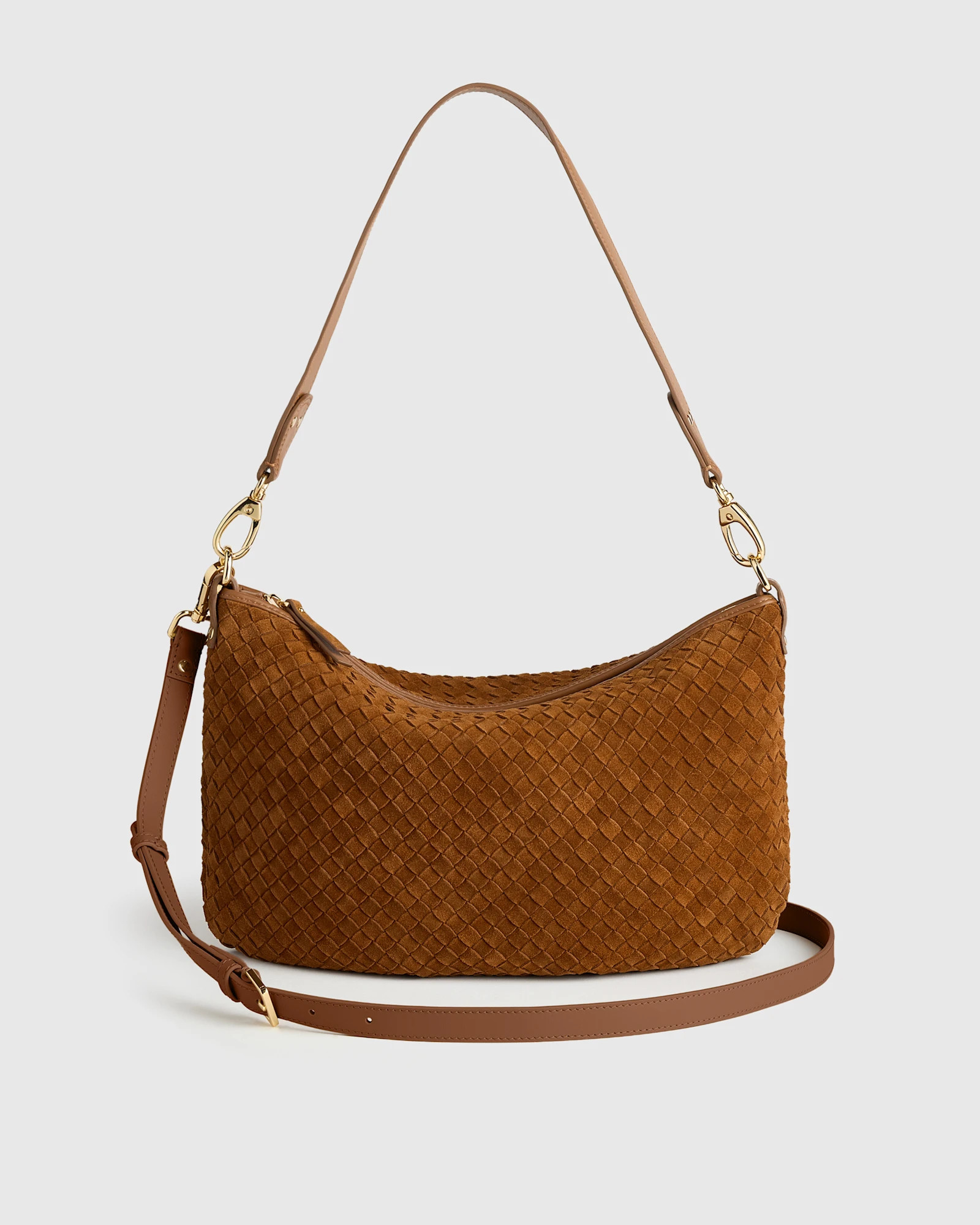 Sloane Suede Handwoven Shoulder Bag in Whiskey | Quince