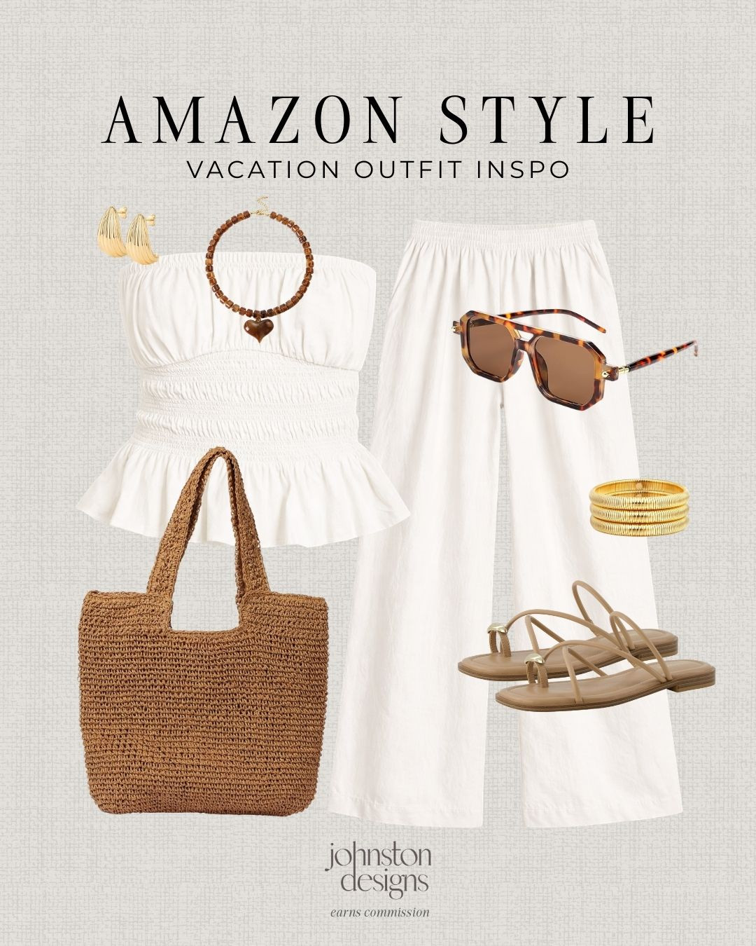 Amazon vacation outfit inspo featuring a breezy white set and warm neutral accessories. The perfect effortless look for beach trips, resort dinners and sunny summer days.

Amazon vacation outfit, amazon summer outfit, vacation outfit inspo, beach vacation outfit, resort wear outfit, white summer outfit, amazon fashion finds, amazon style outfit, neutral vacation outfit, beach day outfit, amazon wide leg pants, straw beach bag outfit, summer travel outfit, amazon summer fashion, effortless vacation style. 

 #LTKootd #LTKSeasonal #LTKTravel