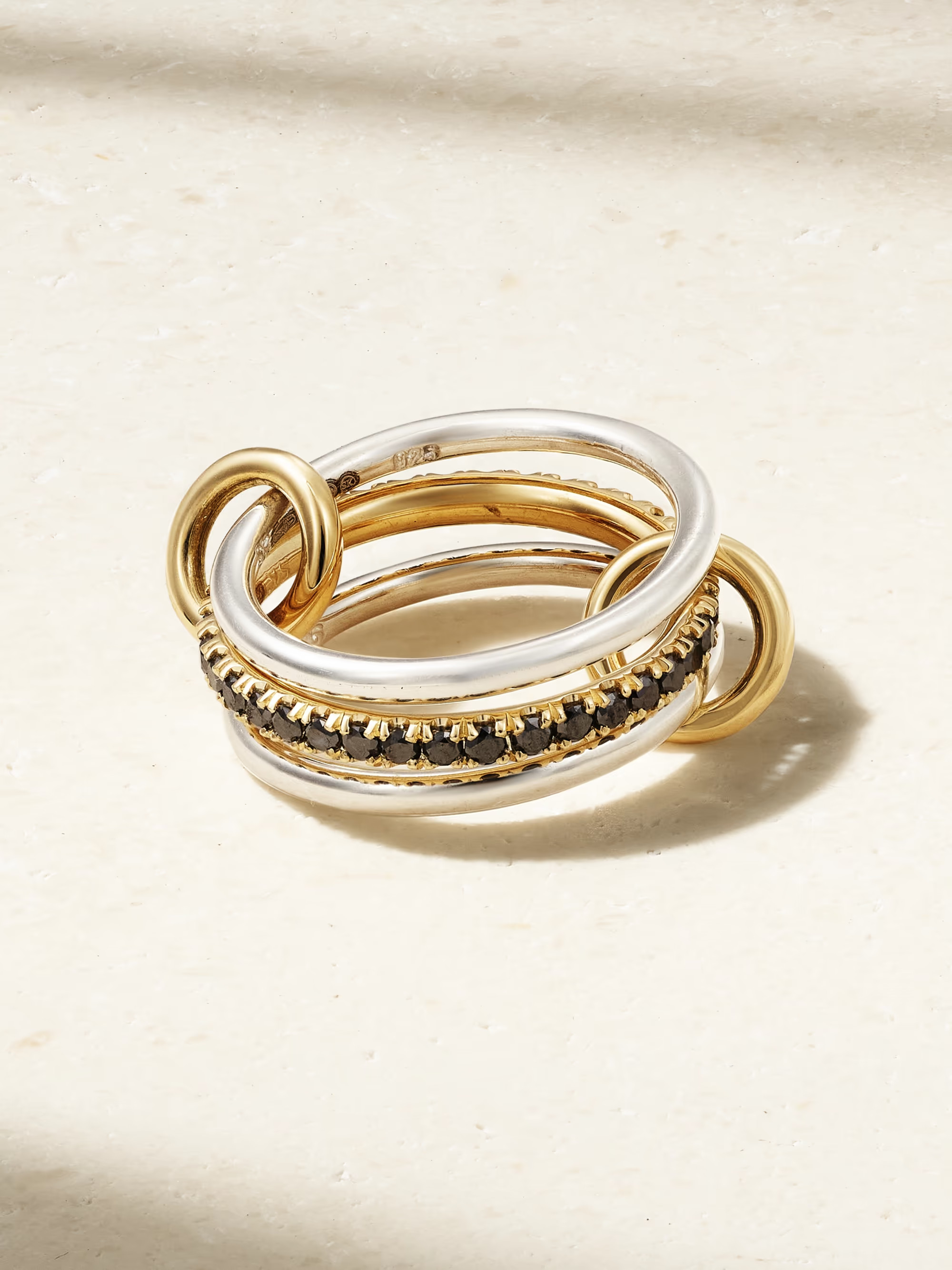 Tigris set of three 18-karat gold, sterling silver and blackened diamond rings | NET-A-PORTER (UK & EU)