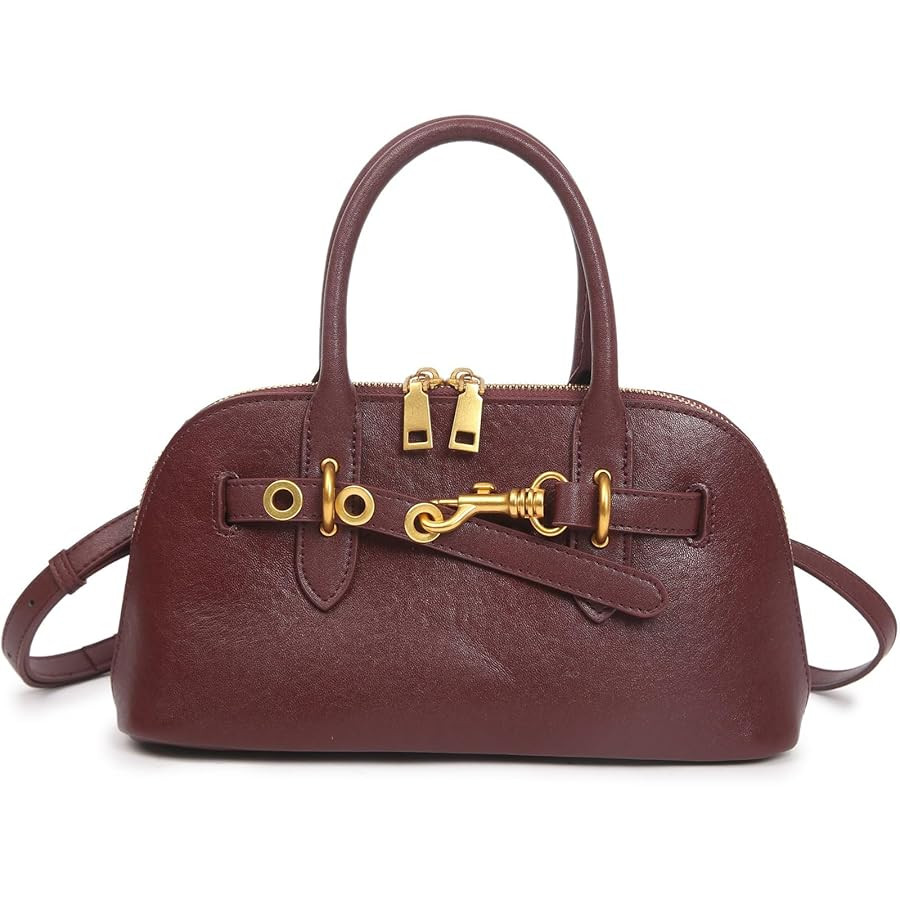 Genuine Leather Crossbody Purse for Women | Small Structured Top Handle Satchel Shoulder Bag with... | Amazon (US)