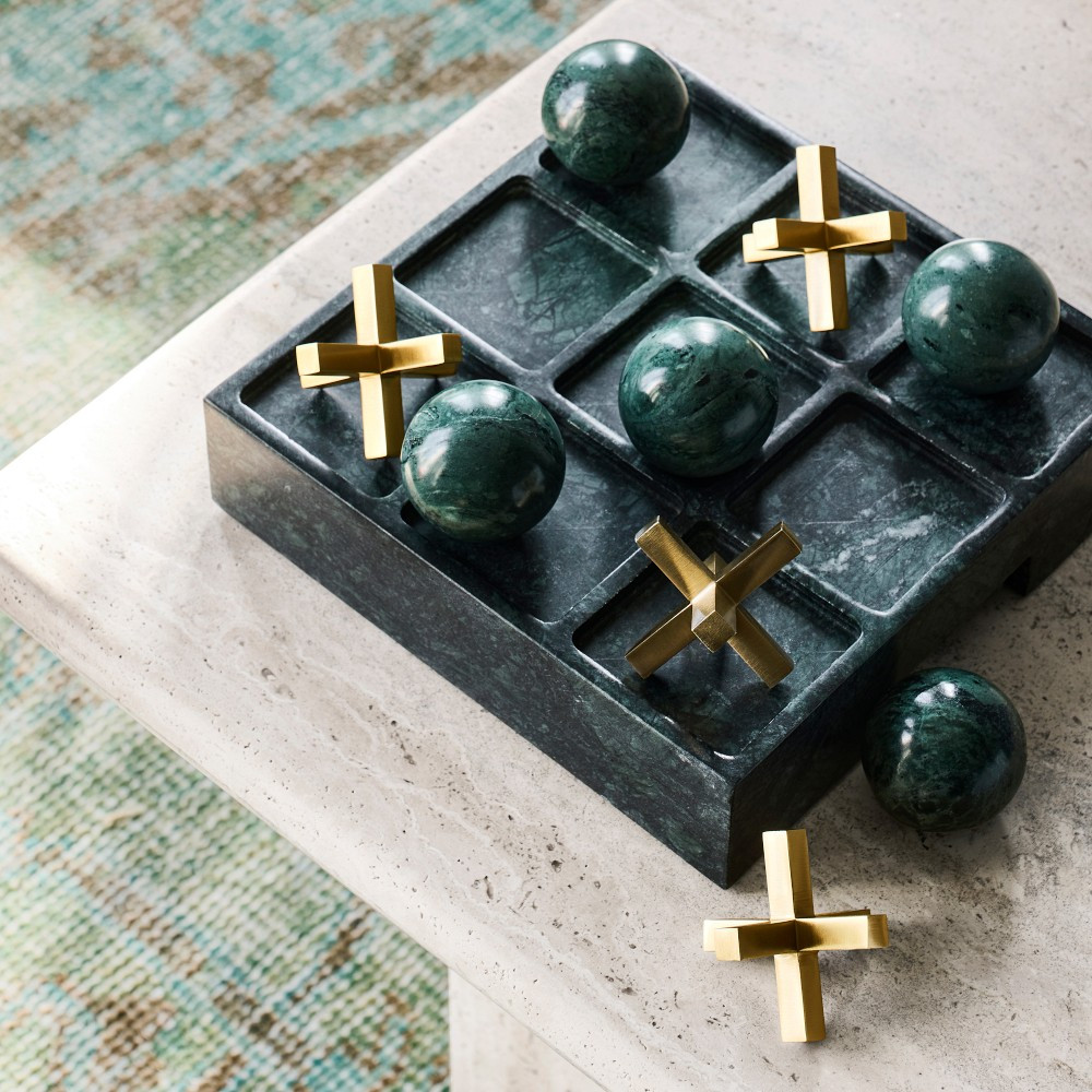 Tic Tac Toe, Green Marble & Antique Brass | Williams-Sonoma