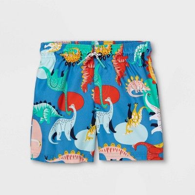 Toddler Boys' Dino Drawstring Swim Trunks - Cat & Jack™ Blue | Target
