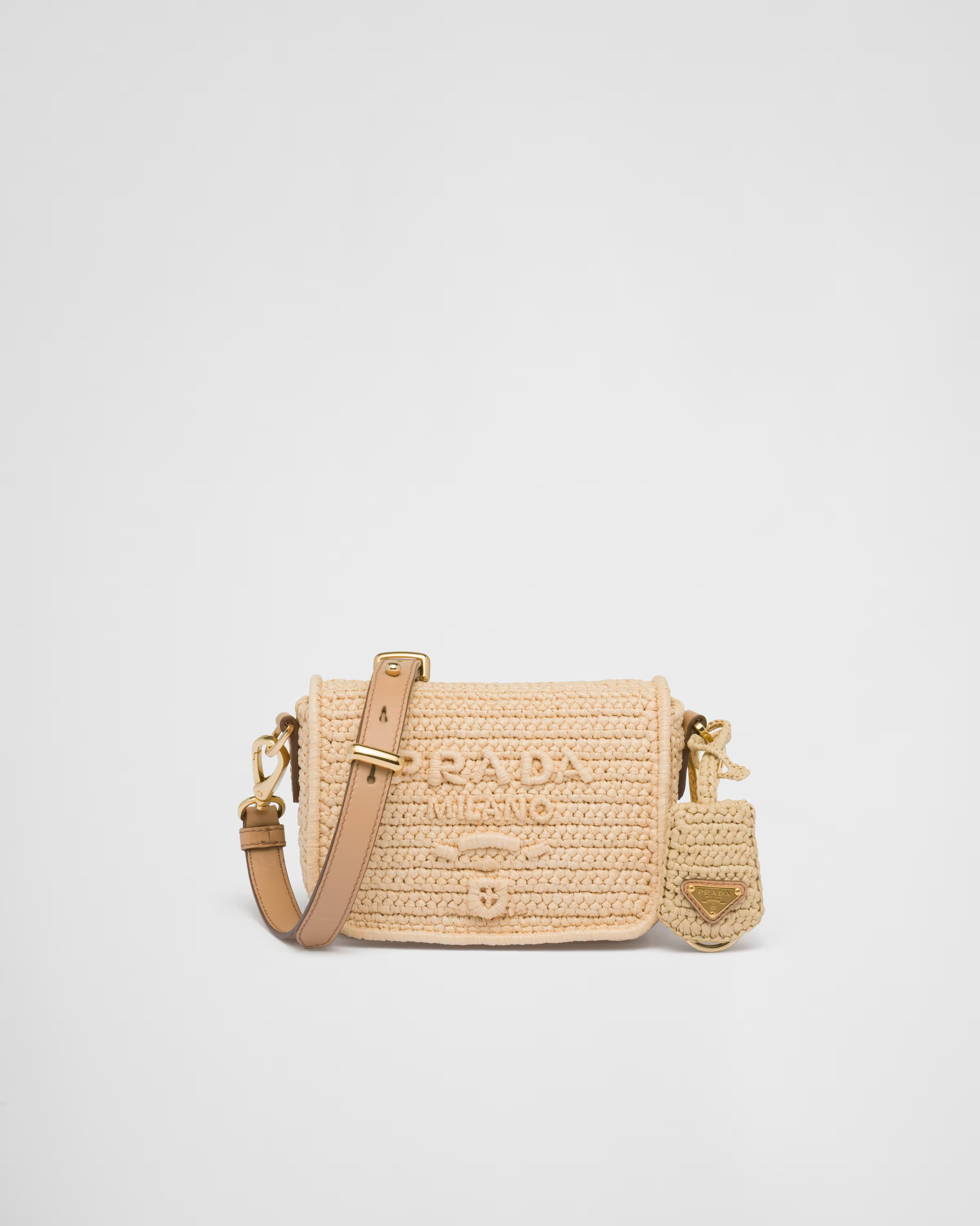 Crochet and leather shoulder bag with flap closure | Prada Spa US