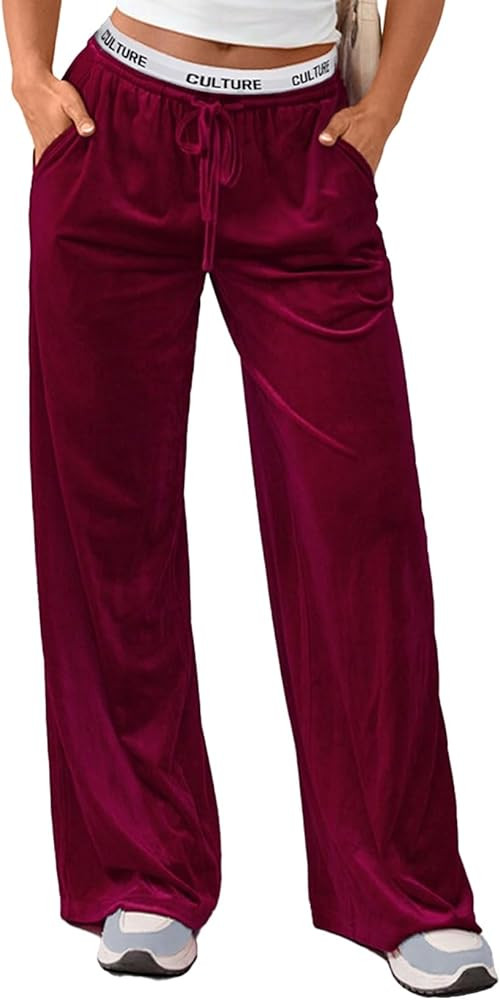 Herseas Women's High Waisted Wide Leg Contrast Waistband Long Pants 2025 Fall Casual Front Tie Ve... | Amazon (US)