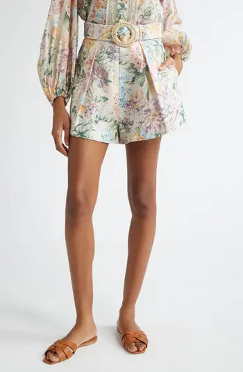 Halliday Floral Belted Linen Shorts | Nordstrom