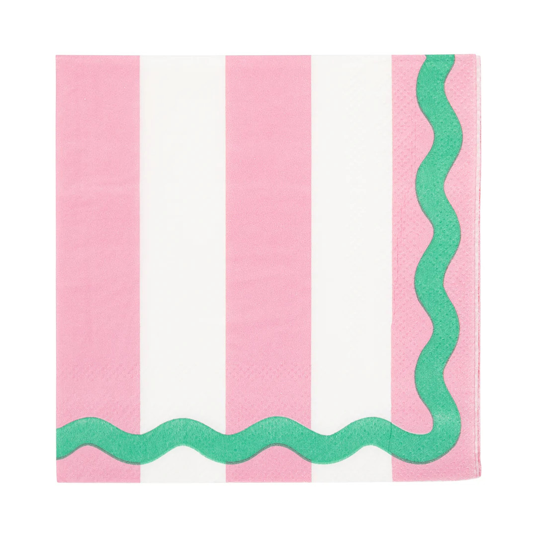 Pink and Green Stripes and Ric Rac Cocktail Napkin | My Mind's Eye