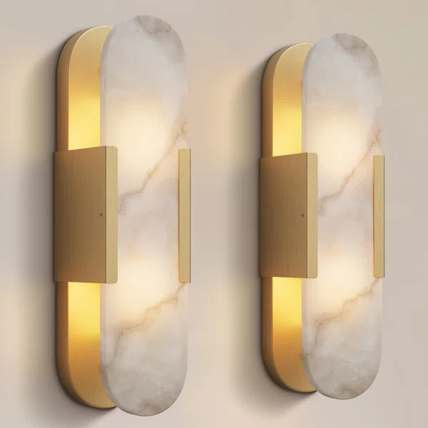Zaheda Dimmable LED solid brass Wall Mounted Sconce with Alabaster Shade | Wayfair North America