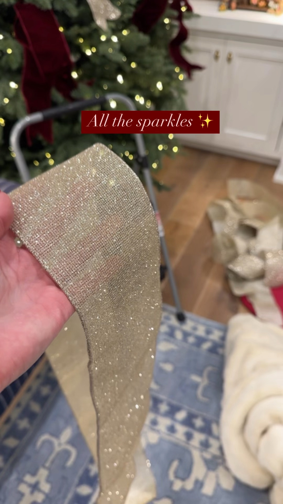 Sparkly ribbon, glitter ribbon, Christmas tree ribbon, holiday ribbon, champagne, gold

#LTKHome #LTKSeasonal #LTKHoliday