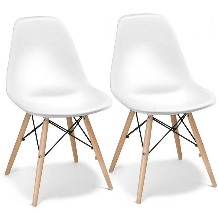 Costway Set of 2 Mid Century Modern Style Dining Side Chair Wood Leg White | Walmart (US)